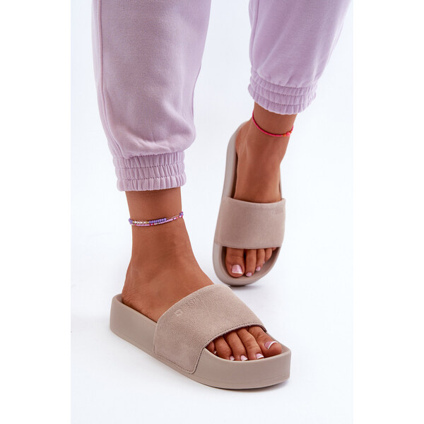 Big Star Shoes Damskie Klapki Na Platformie Zamszowe Big Star 66660044