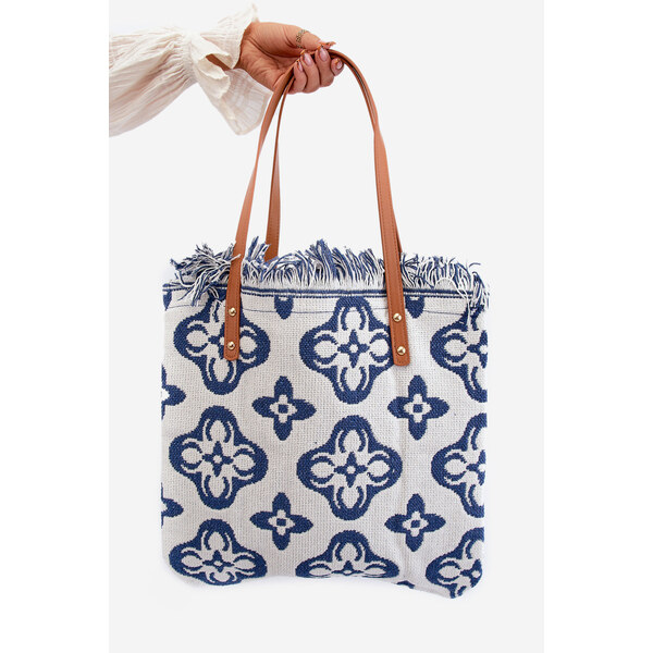 Boto Wzorzysta Duża Pleciona Torba Na Plażę Biała Sadhara 66660435