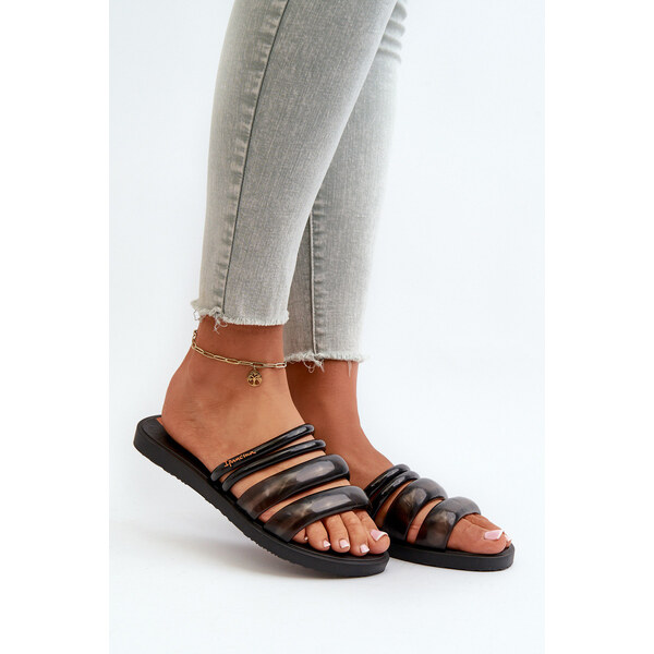 Damskie Płaskie Gumowe Klapki 26727 Ipanema Puffer Tiras Fem Czarne 66660455