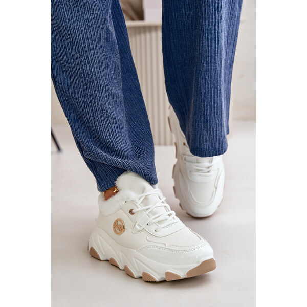 Boto Damskie Buty Sportowe Sznurowane Ocieplane Na Platformie Białe 66660757