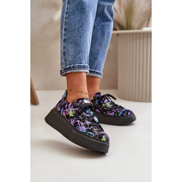 Skórzane Buty Sportowe Na Platformie Maciejka 06191-05 Fioletowe 66660870