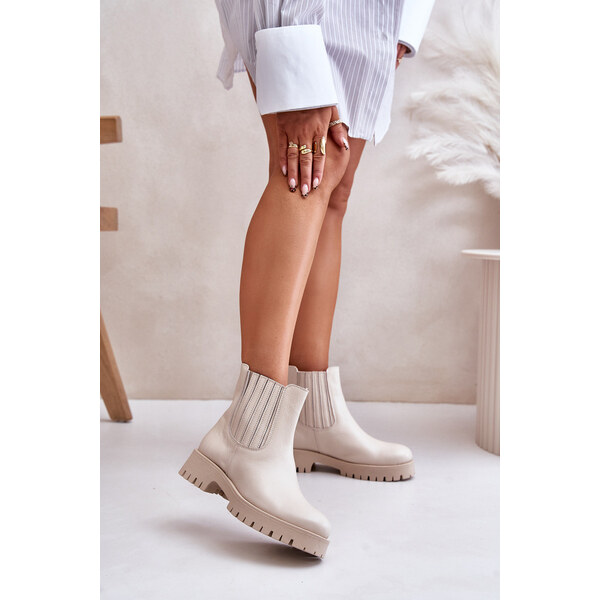 Boto Wsuwane Botki Damskie Na Płaskim Obcasie Skórzane Lewski 3611 66661007