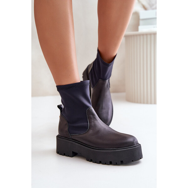 Zazoo 2947 Wsuwane Botki Damskie Ze Skóry Naturalnej Czarne 66661028