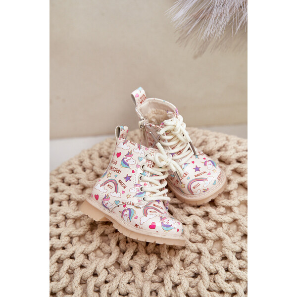 Boto Dziecięce Botki Ocieplane Z Suwakiem Jednorożce Beżowe Tiptop 66661379