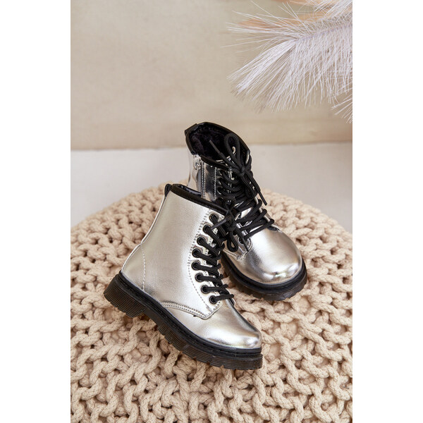 Boto Ocieplane Botki Dziewczęce Lakierowane Na Zamek Srebrne Novita 66982938