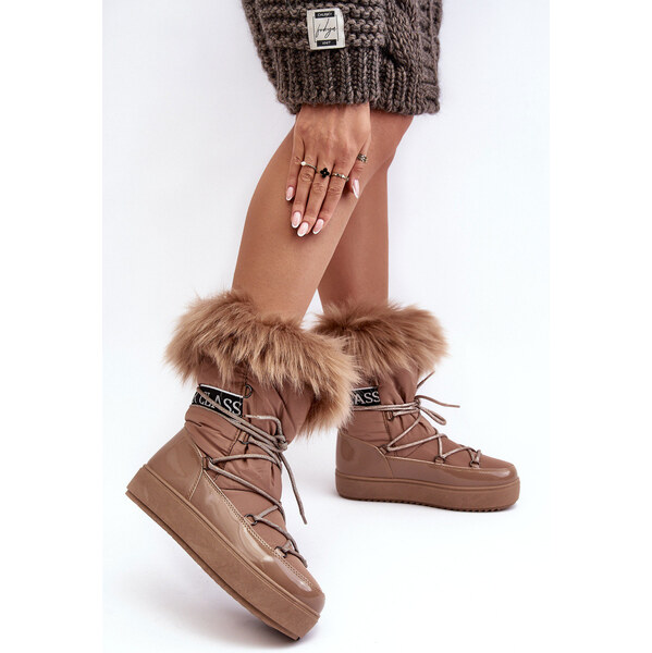 Boto Damskie Śniegowce Sznurowane Ciemnobeżowe Santero 66659245