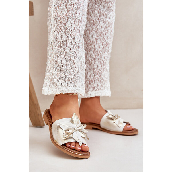 Boto Klapki Z Ozdobą Skóra Naturalna Zazoo 3667 Złoty Przecierany 66661596