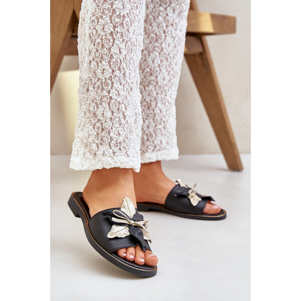 Boto Klapki Z Ozdobą Skóra Naturalna Zazoo 3574/Z Czarne 66661623