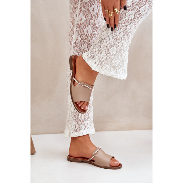 Boto Skórzane Klapki Lewski Shoes 3047 Ciemnobeżowe 66661627