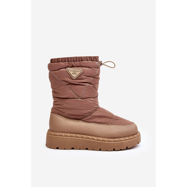 Boto Śniegowce Damskie Na Grubej Podeszwie Ciemnobeżowe Lureta 66659462