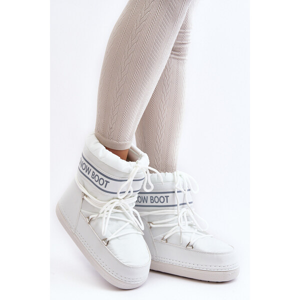 Boto Damskie Wiązane Śniegowce Białe Soia 66659492