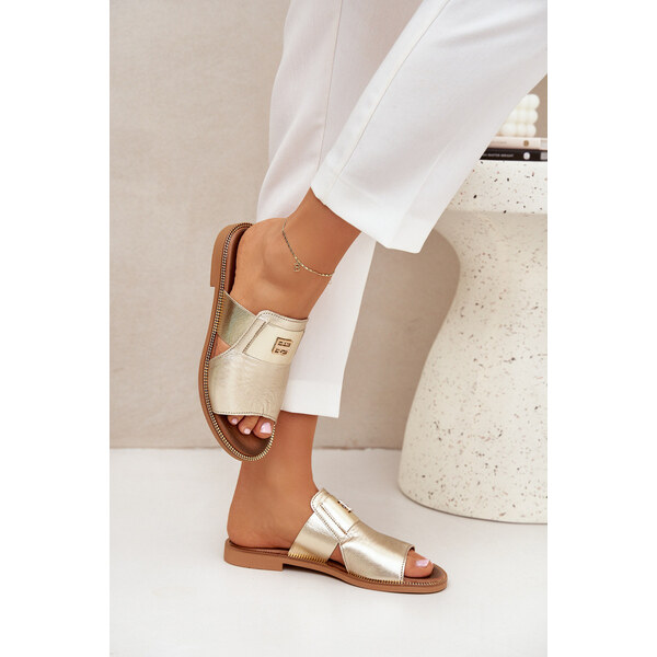 Eleganckie Klapki Ze Skóry Naturalnej Na Płaskim Obcasie Zazoo 40423 66661732