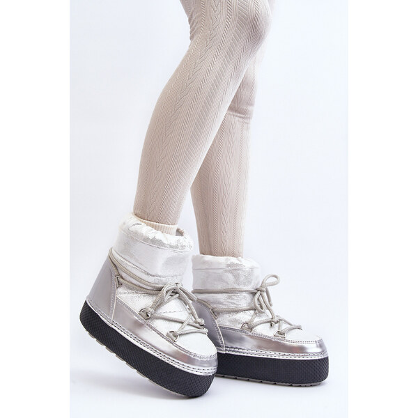 Boto Damskie Śniegowce Z Wiązaniem Srebrne Toolsa 66659544