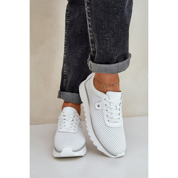 S.Barski Skórzane Buty Sportowe Na Platformie Z Brokatem D&A LR51-629 66661892