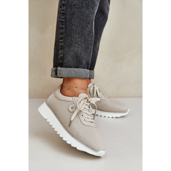 S.Barski Skórzane Buty Sportowe Na Platformie Z Brokatem D&A LR51-629 66661893