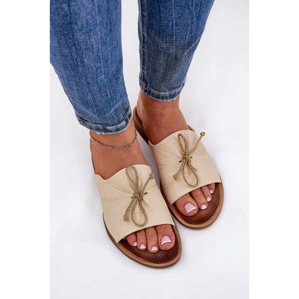 Zazoo 2659 Skórzane Klapki Damskie Beżowe 66661910