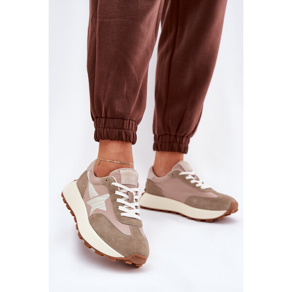 Zamszowe Buty Sportowe Damskie Na Platformie Vinceza 66720 Beżowe 66661943