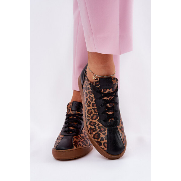 Skórzane Buty Sportowe Damskie W Panterkę Laura Messi 2935 Brązowe 66661951