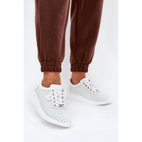 Damskie Skórzane Buty Sportowe Vinceza 79532 Białe 66661948
