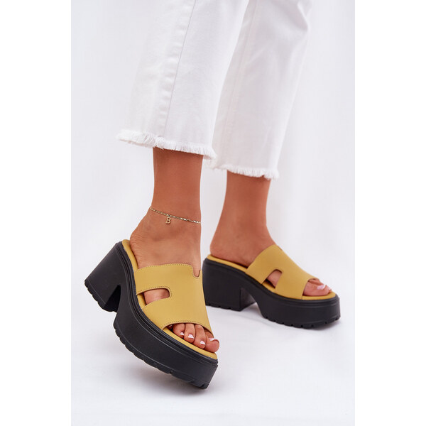 Boto Klapki Damskie Na Platformie I Masywnym Obcasie Żółte Rizana 66661989