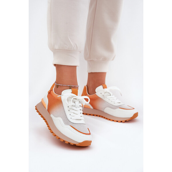 Skórzane Buty Sportowe Z Siateczką Damskie Vinceza 66775 Pomarańczowe 66662302