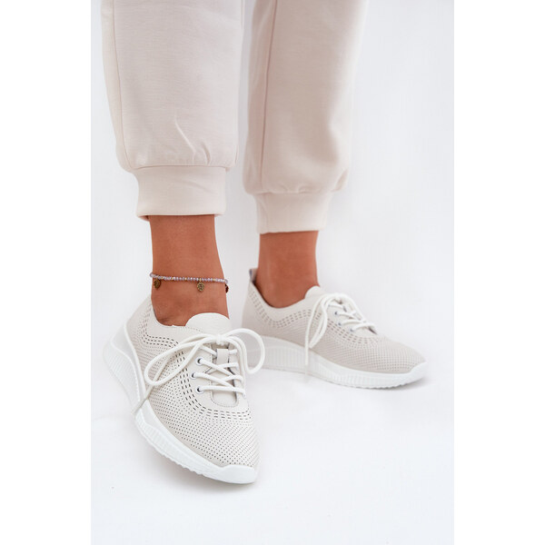 Skórzane Buty Sportowe Damskie Vinceza 41472 Białe 66662312