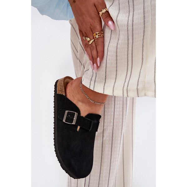 Big Star Shoes Zamszowe Klapki Chodaki Damskie Z Klamrą Big Star 66662384