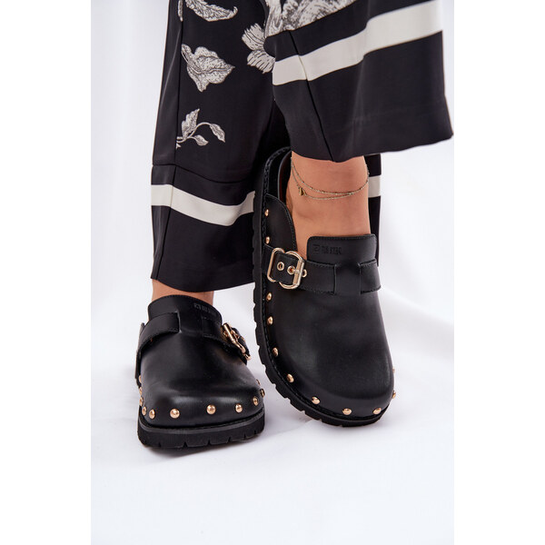 Big Star Shoes Skórzane Klapki Chodaki Damskie Na Platformie Big Star 66662393