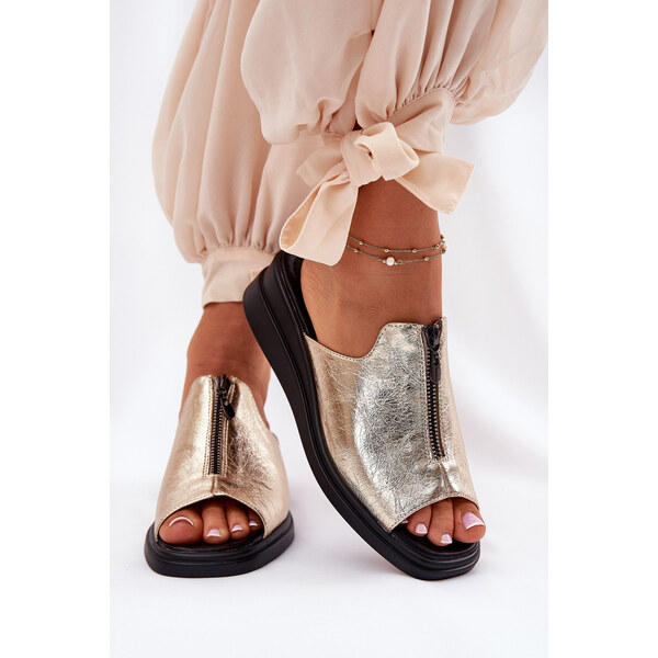 Boto Klapki Damskie Na Koturnie Z Zamkiem Złote Irriva 66662467