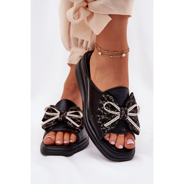 Boto Klapki Damskie Na Koturnie Z Kokardą Czarne Moonzella 66662469