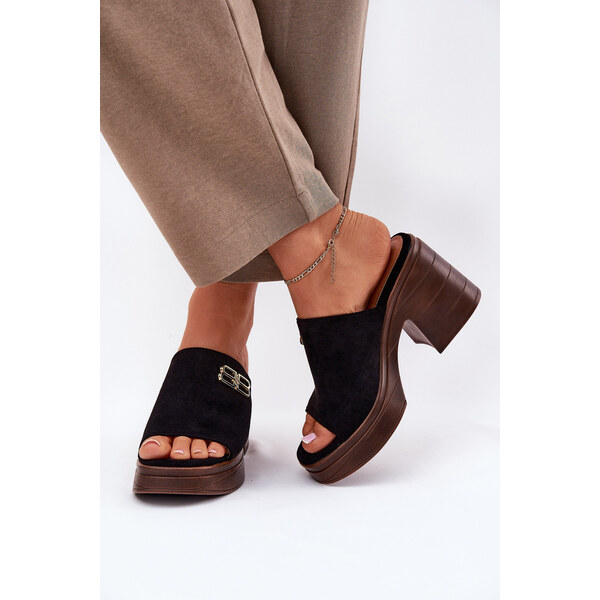 Klapki Damskie Na Masywnym Obcasie Ze Złotym Detalem Vinceza 17400 66662768