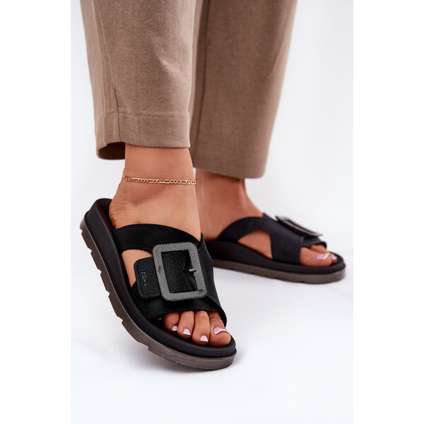 Pachnące Klapki Damskie Z Ozdobną Klamrą ZAXY RR285078 Czarne 66662809