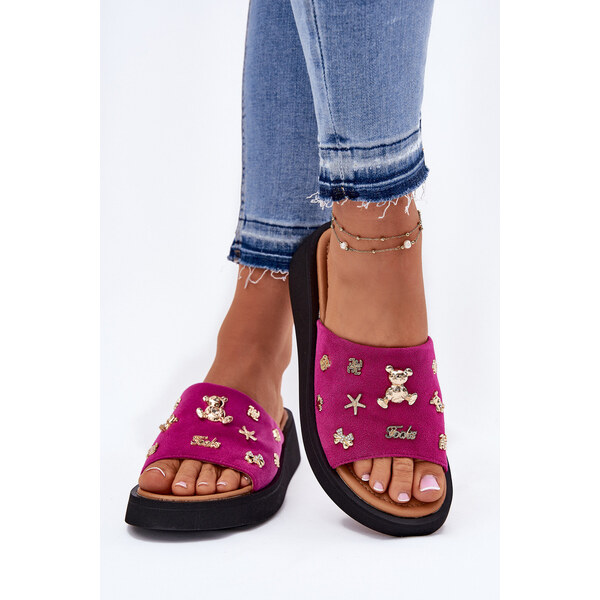 Zamszowe Klapki Damskie Z Przypinkami Vinceza 66741 Fuksja 66662986