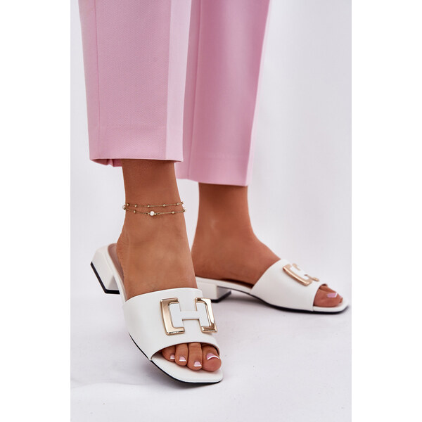 Eleganckie Klapki Damskie Na Klocku Ze Złotym Detalem Vinceza 62229 66662990