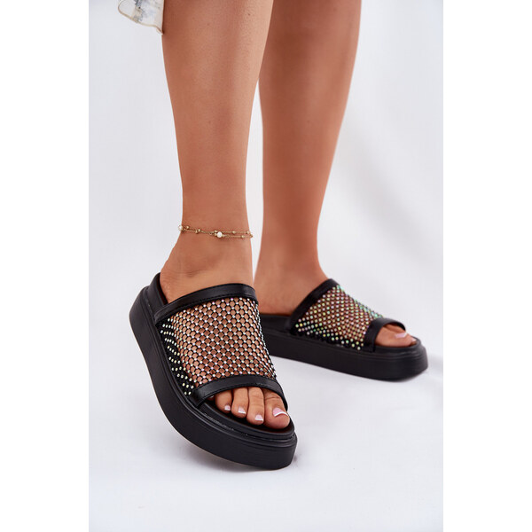 Zdobione Klapki Damskie Na Platformie Z Siateczką S.Barski MY51-016 66663043