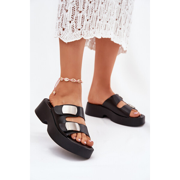 Boto Klapki Damskie Z Paskami Eko Skórzane Czarne Falenisse 66663125