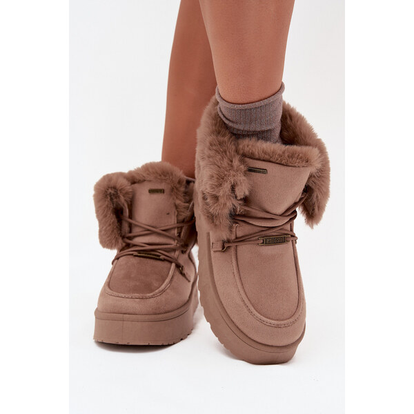 Big Star Shoes Śniegowce Damskie Na Platformie Z Futerkiem I Wiązaniem 66663558