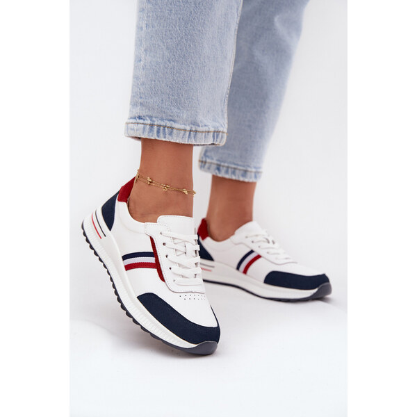 EVENTO Buty Sportowe Skórzane Damskie Biało-Granatowe Lorvessa 66663766