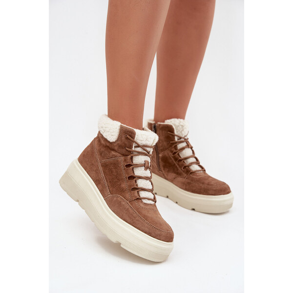 Zamszowe Śniegowce Damskie Z Kożuszkiem Na Platformie Vinceza 95354 66663781