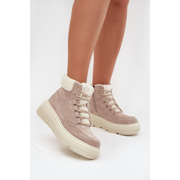 Zamszowe Śniegowce Damskie Z Kożuszkiem Na Platformie Vinceza 95354 66663782