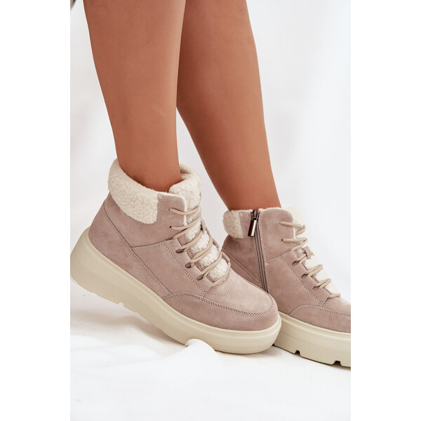 Kesi Dámske semišové snehule Vinceza s kožušinou na platforme - béžové 66884266