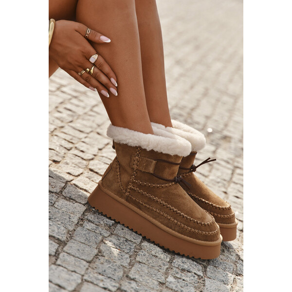 Big Star Shoes Zamszowe Śniegowce Damskie Z Ozdobnymi Przeszyciami Big 66663819