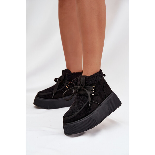 Boto Śniegowce Damskie Na Platformie Z Futerkiem Czarne Florivelle 66663873
