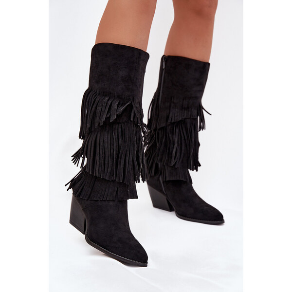 Kesi Brivina dámske zateplené kovbojské čižmy so strapcami - čierne 66884134