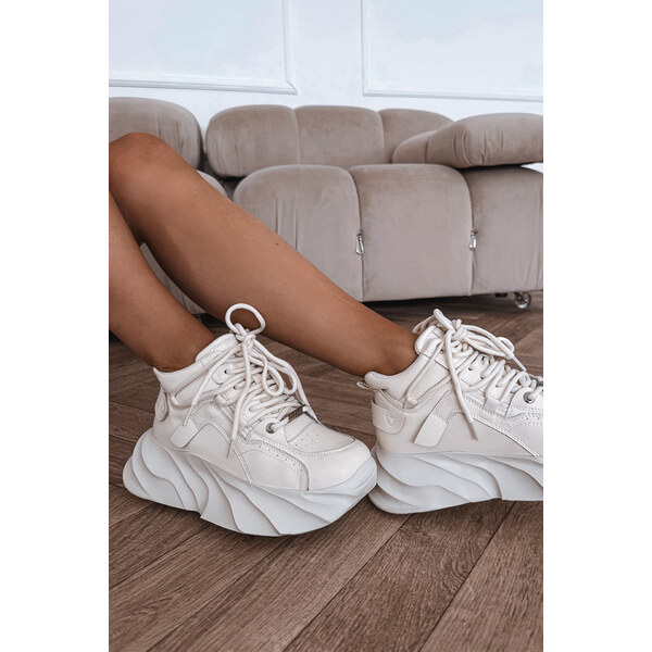 Kesi Dámske tenisky z prírodnej kože GOE - tlmená biela 66884365