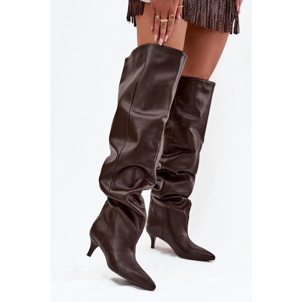 Kesi Dámske čižmy na podpätku Ysolienne - čokoládové 66665941