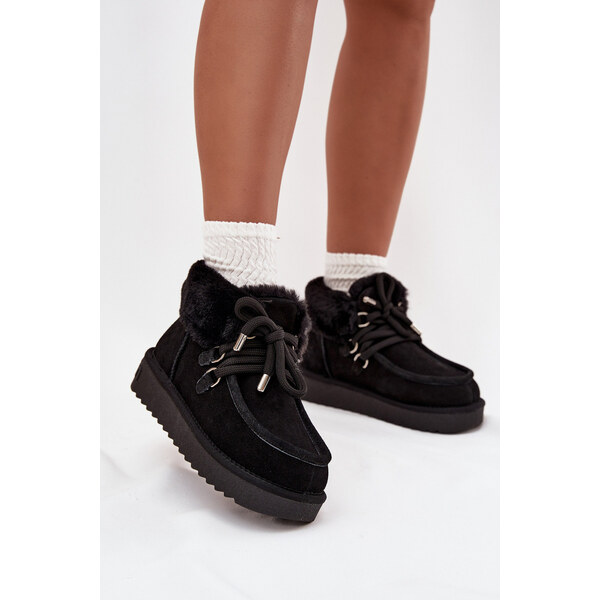 Śniegowce Damskie Z Naturalnego Zamszu D.Franklin DFSH375006 Czarne 66664326