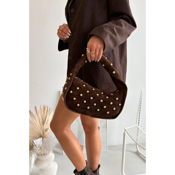 Boto Kabelka Z Přírodního Semiše Se Zdobením Čokoládová Julisse 66664631