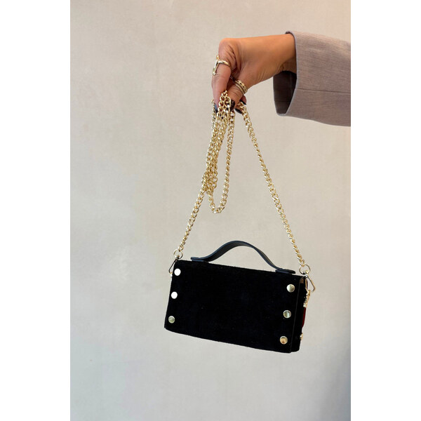 Boto Kožená kabelka Z Přírodního Semiše S Řetízkem Černá Nivra 66664676