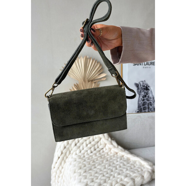 Boto Kožená kabelka z pravé semišové kůže tmavě zelená Mirine 66664680